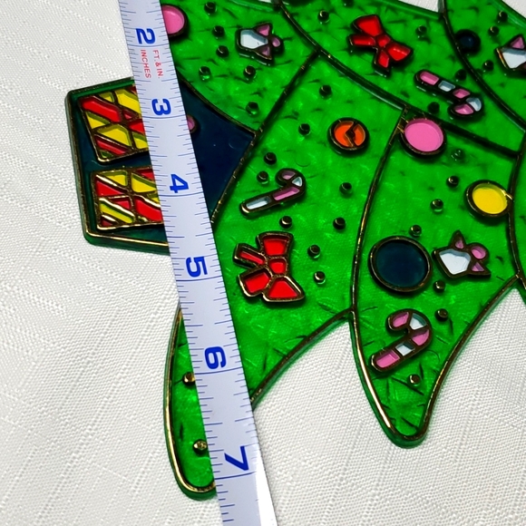 VTG Stained Glass Decor Christmas Tree Plastic Hanging Angels Candy Canes Gifts - Picture 12 of 15